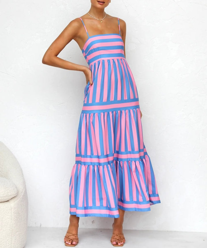 Gisela | Robe Midi à Rayures et Volants pour Femme