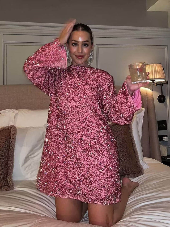 Marcelle | Robe à paillettes avec nœud et fermeture à nœud pour femmes