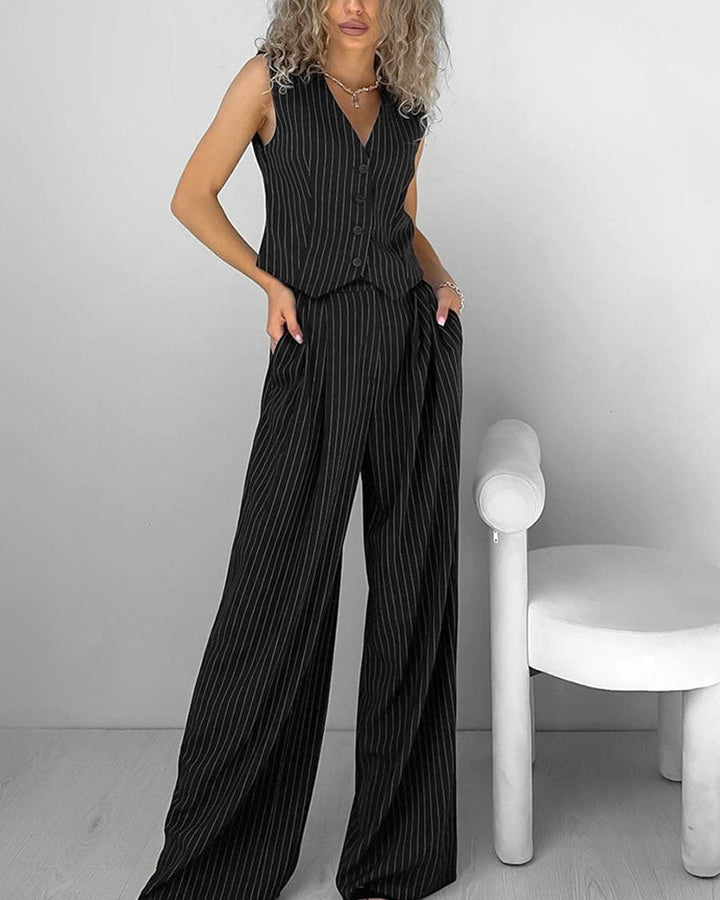 Maite | Ensemble Élégant Gilet Rayé et Pantalon pour Femme