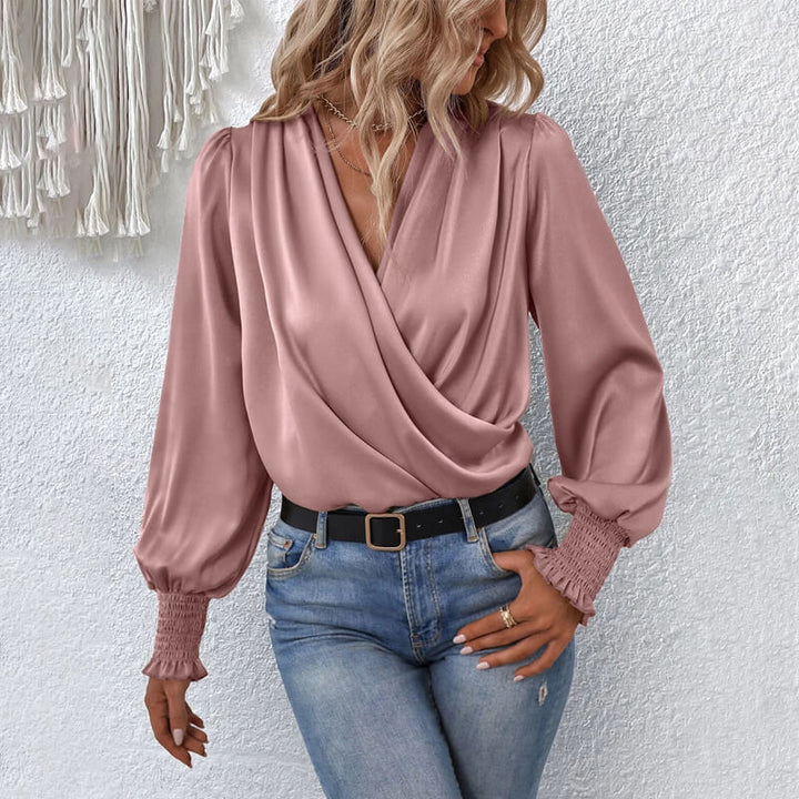 Zendaya | Blouse élégante à manches lanternes et décolleté en V pour femmes