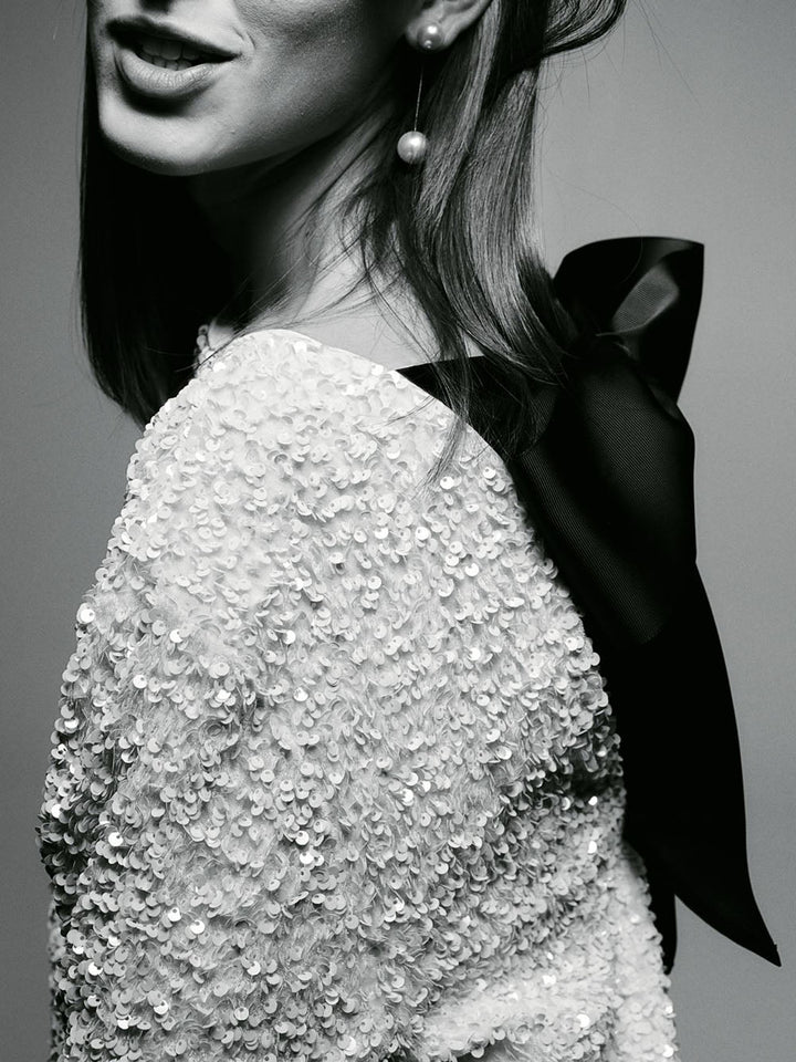 Marcelle | Robe à paillettes avec nœud et fermeture à nœud pour femmes