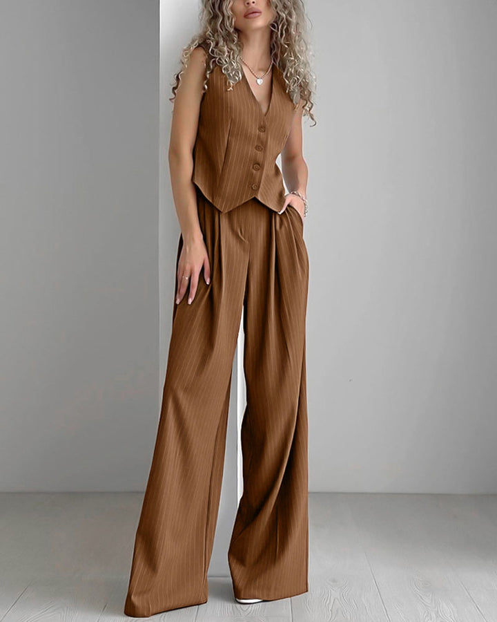 Maite | Ensemble Élégant Gilet Rayé et Pantalon pour Femme