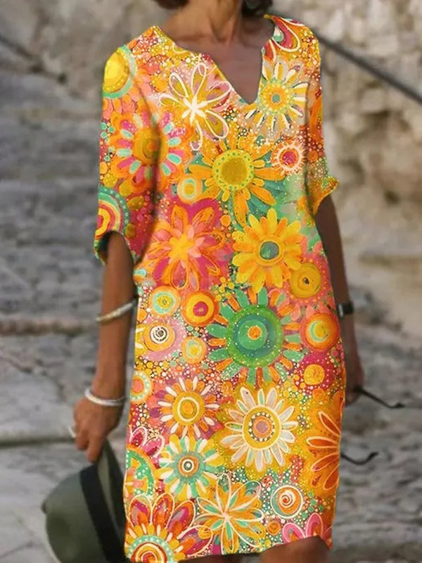 Pauline | Robe imprimée florale avec encolure en V