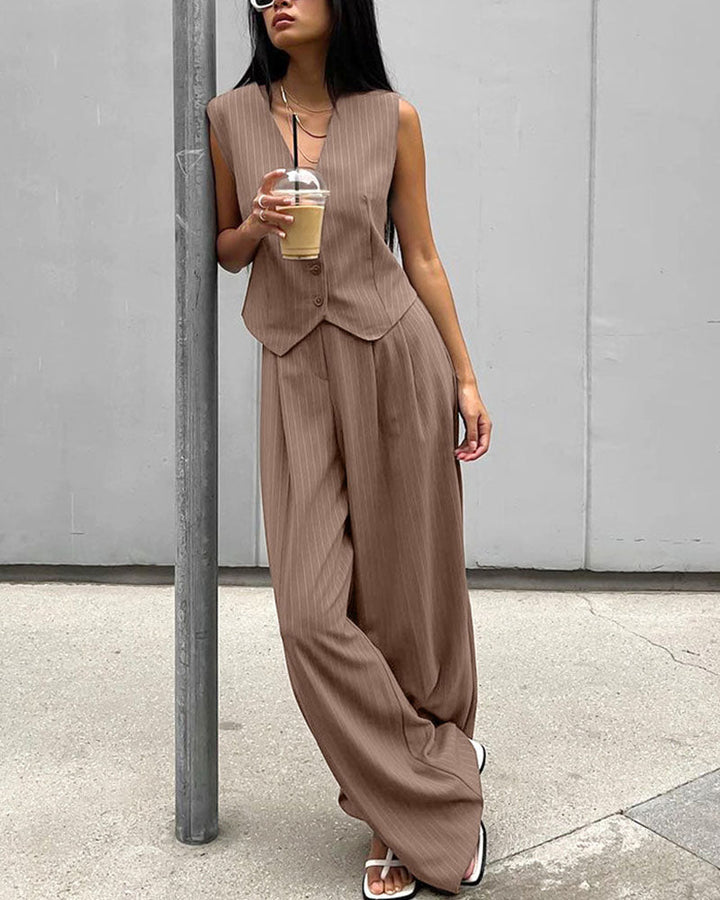 Maite | Ensemble Élégant Gilet Rayé et Pantalon pour Femme