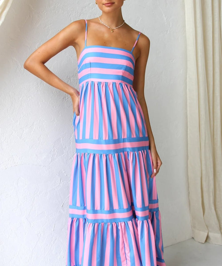 Gisela | Robe Midi à Rayures et Volants pour Femme