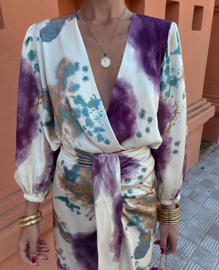 Rayne | Élégante robe midi lilas à silhouette fluide pour femme