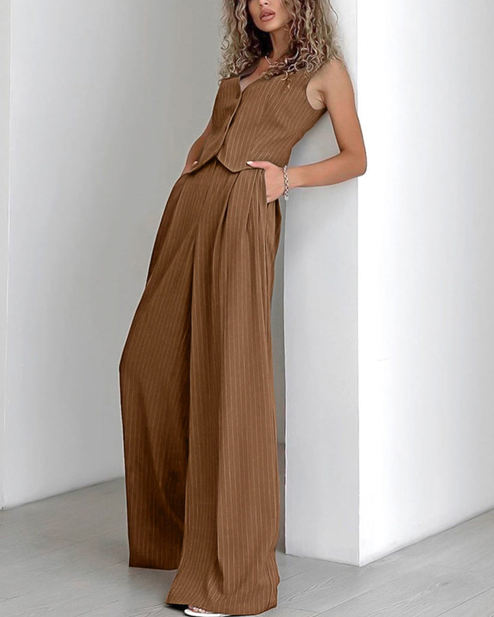 Maite | Ensemble Élégant Gilet Rayé et Pantalon pour Femme