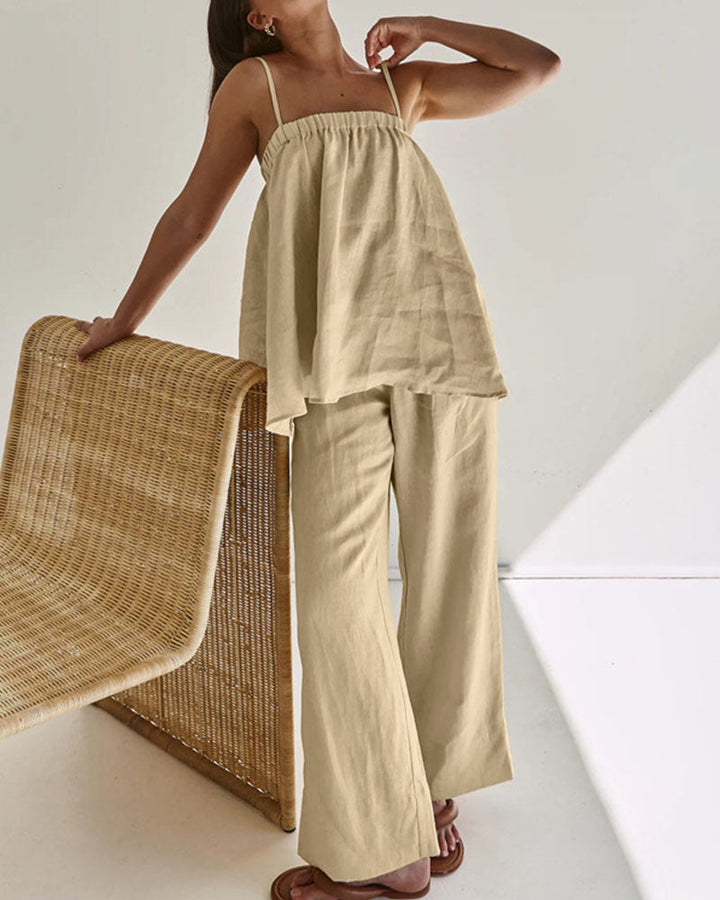 Zeina | Ensemble d'été décontracté beige pour femmes