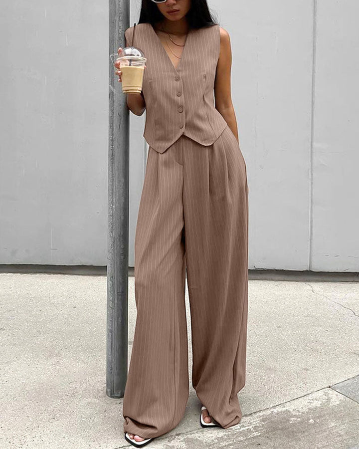 Maite | Ensemble Élégant Gilet Rayé et Pantalon pour Femme