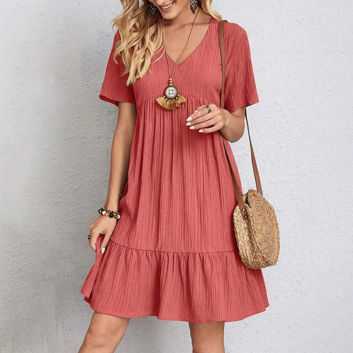 Illiana | Robe d'Été à Manches Courtes et Col en V pour Femme
