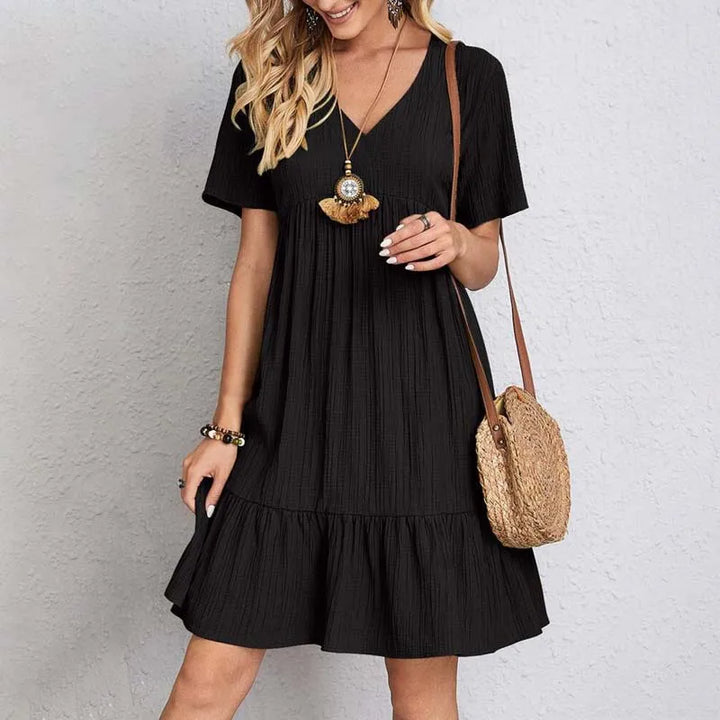 Illiana | Robe d'Été à Manches Courtes et Col en V pour Femme