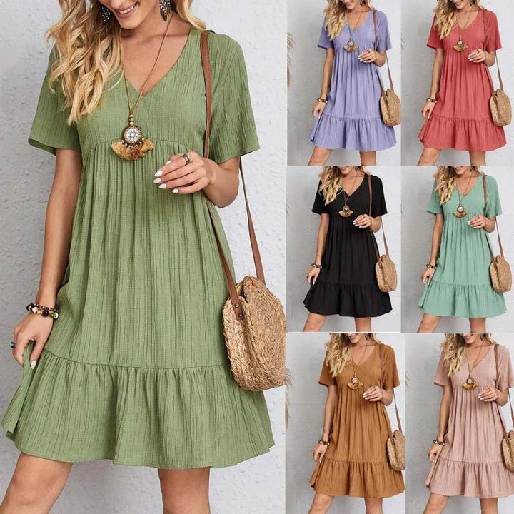 Illiana | Robe d'Été à Manches Courtes et Col en V pour Femme