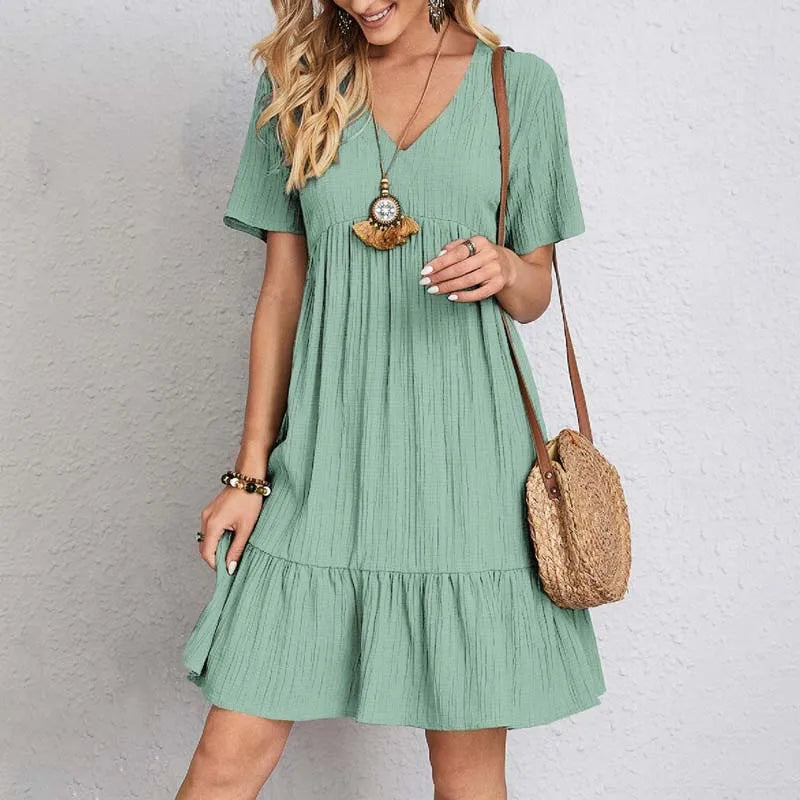Illiana | Robe d'Été à Manches Courtes et Col en V pour Femme