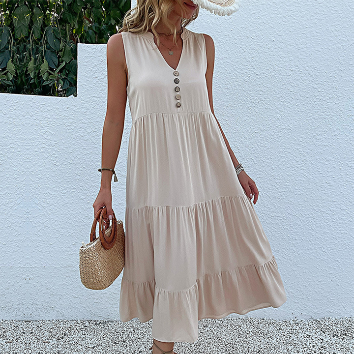 Isaline | Robe Midi Sans Manches à Boutons pour Femme