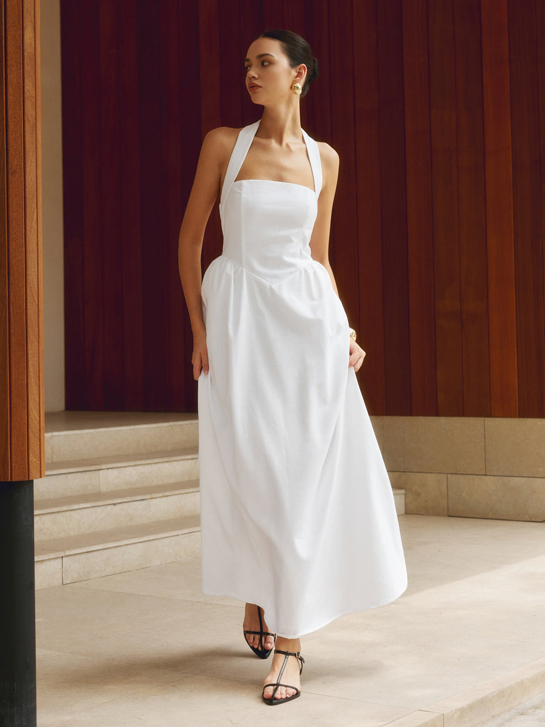 Jackie | Robe maxi évasée à col halter pour femmes