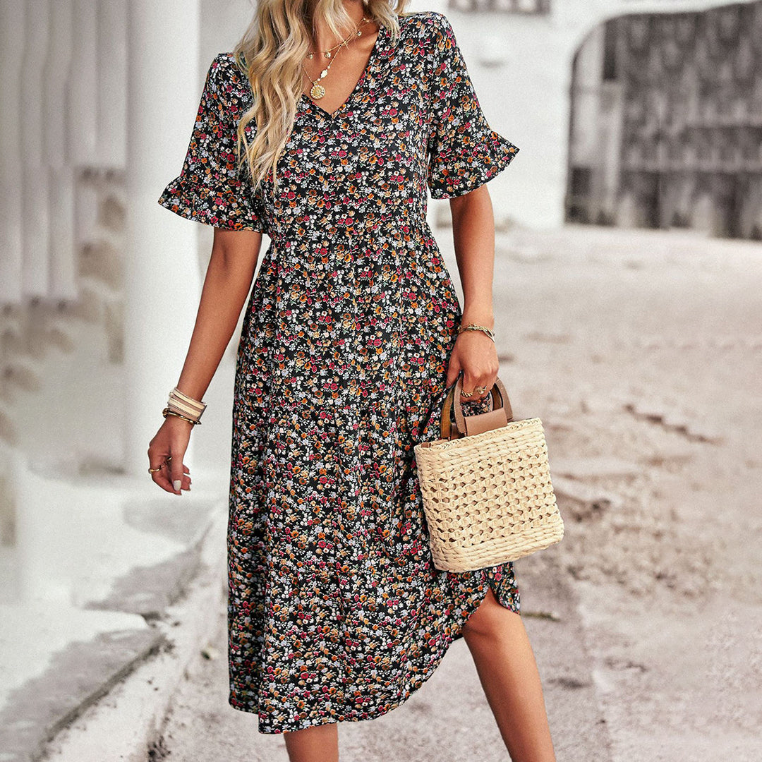 Dasha | Robe Midi Bohème à Fleurs pour Femmes