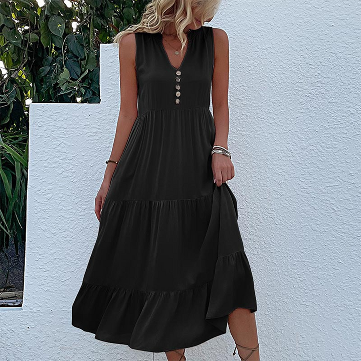 Isaline | Robe Midi Sans Manches à Boutons pour Femme