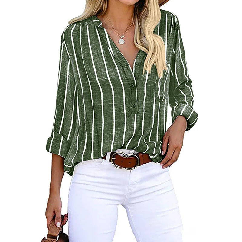 Heidy | Blouse Rayée Décontractée en Bleu et Blanc pour Femme