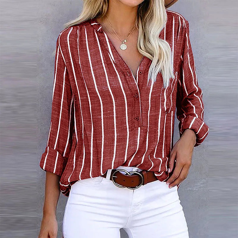Heidy | Blouse Rayée Décontractée en Bleu et Blanc pour Femme