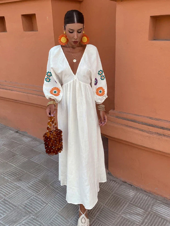 Nyah | Robe Décontractée Bohème Jardin en Blanc pour Femme
