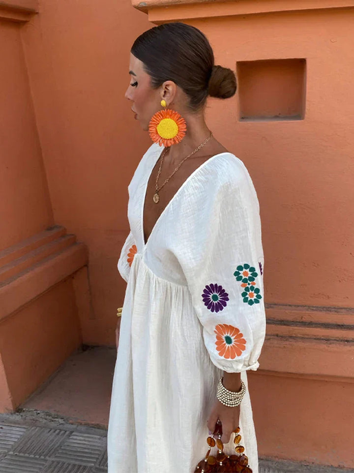 Nyah | Robe Décontractée Bohème Jardin en Blanc pour Femme