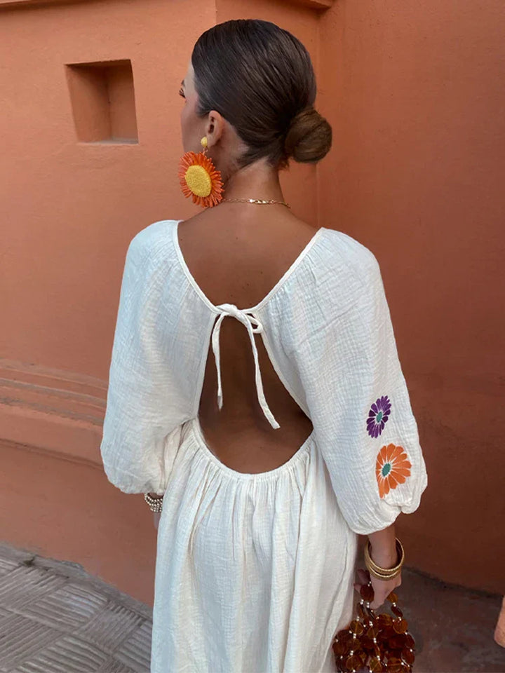 Nyah | Robe Décontractée Bohème Jardin en Blanc pour Femme