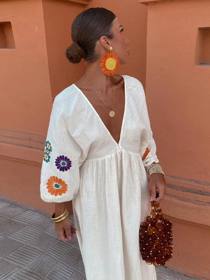 Nyah | Robe Décontractée Bohème Jardin en Blanc pour Femme