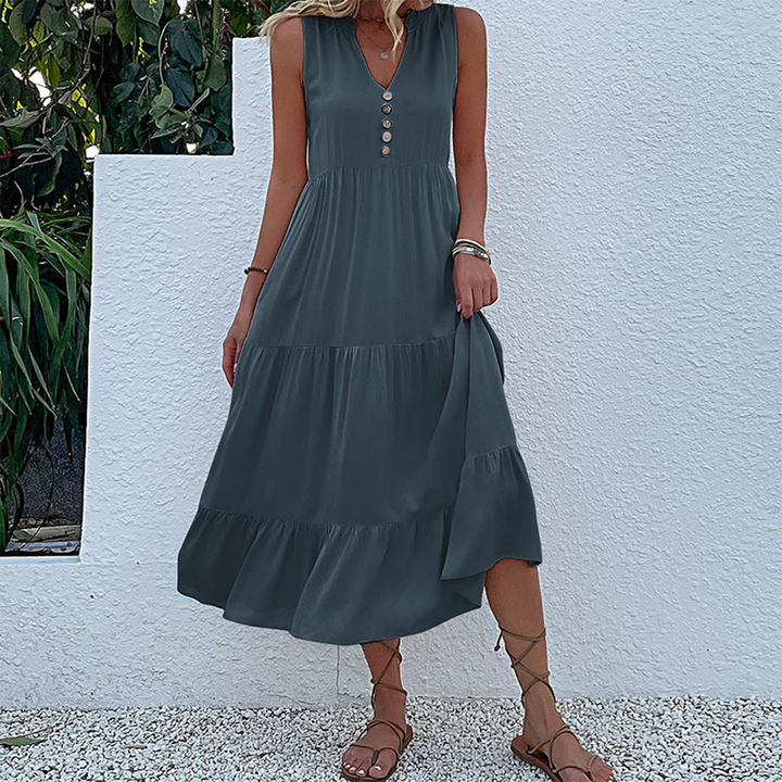 Isaline | Robe Midi Sans Manches à Boutons pour Femme
