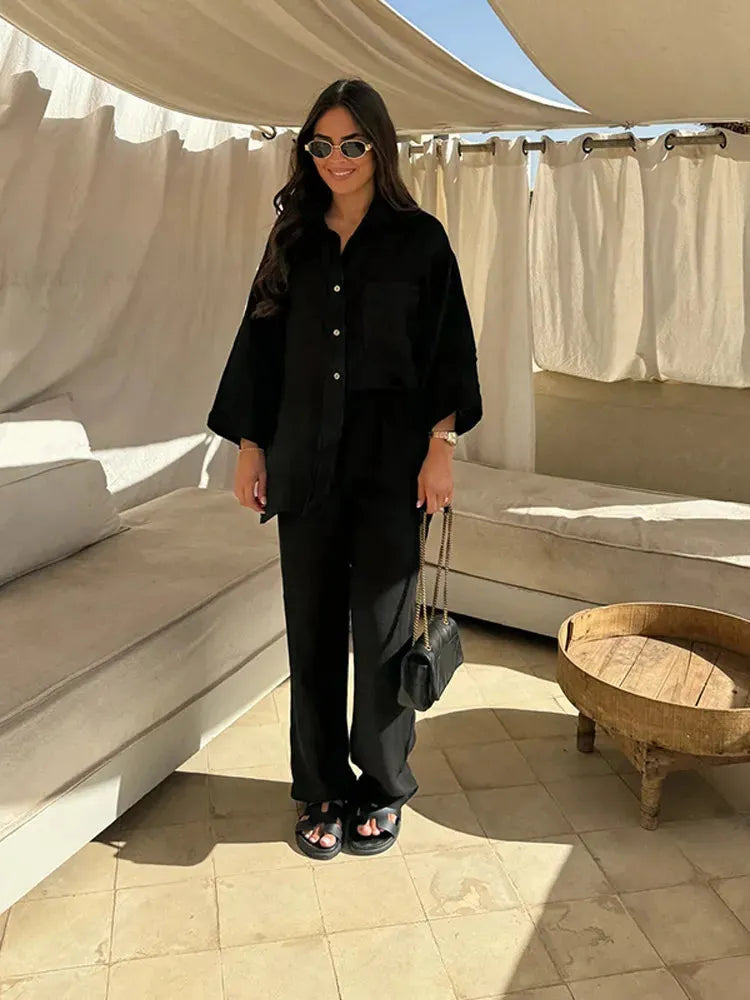 Aavya | Ensemble en lin décontracté avec un design confortable et léger pour femmes
