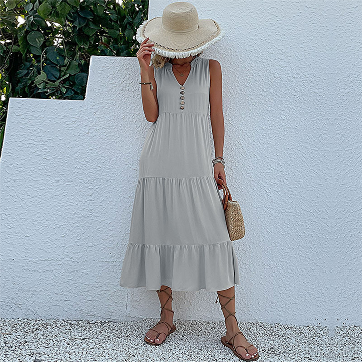 Isaline | Robe Midi Sans Manches à Boutons pour Femme