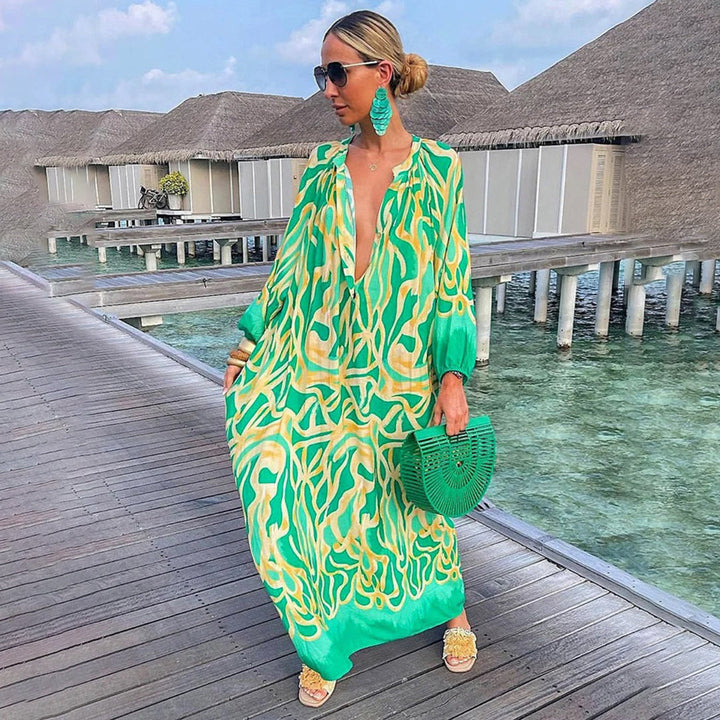 Gisele | Robe Kaftan Bohème de Plage en Chiffon Fluide pour Femme
