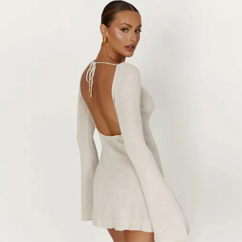 Noor | Robe Femme à Manches Évasées Courtes
