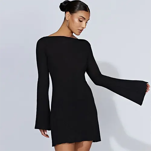 Noor | Robe Femme à Manches Évasées Courtes