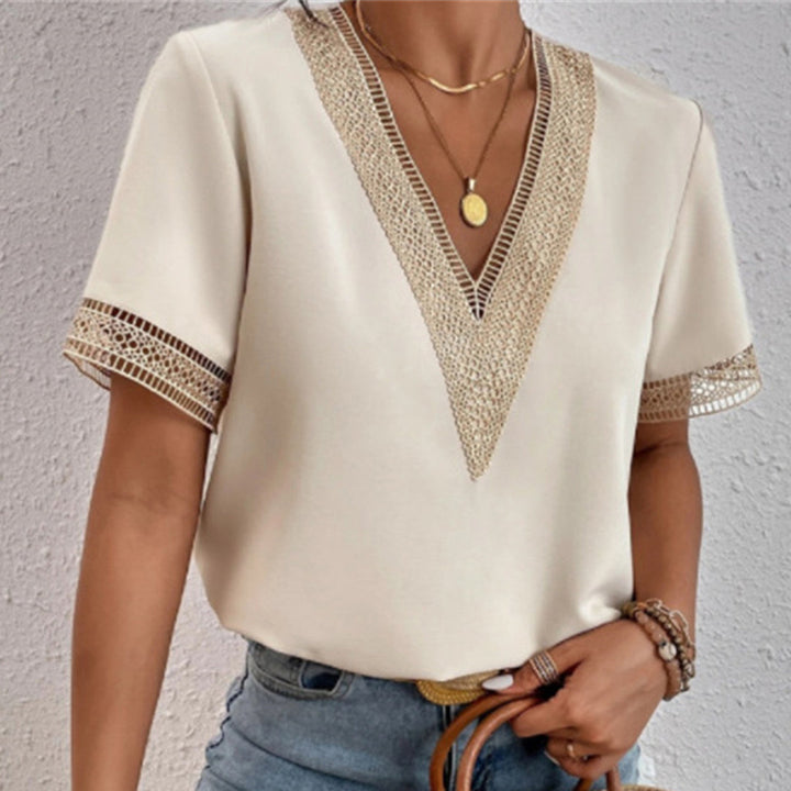 Evelina | Blouse à Col V en Dentelle Crochet pour Femme