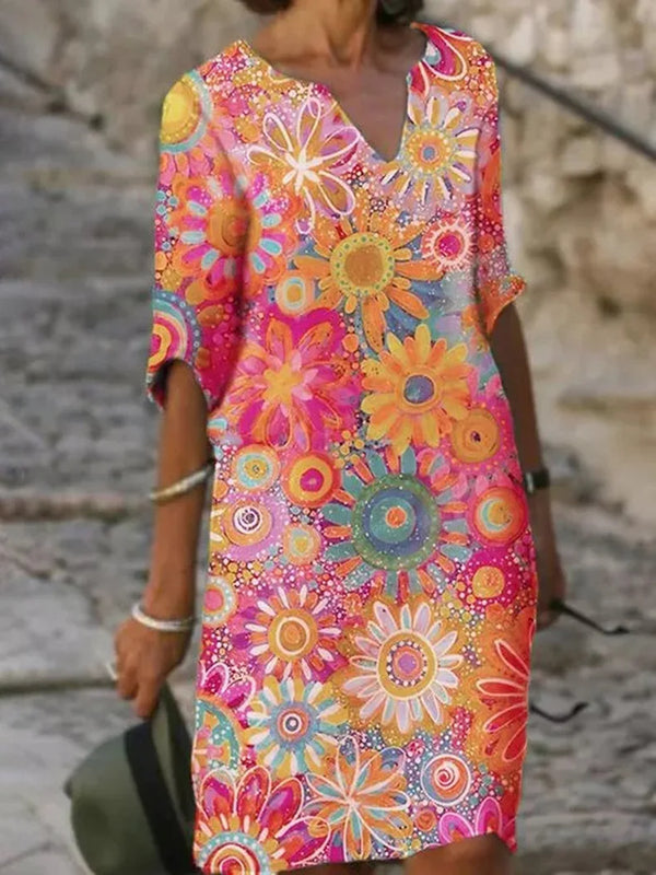 Pauline | Robe imprimée florale avec encolure en V