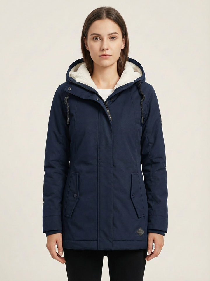 Manteau d’hiver long imperméable Éliane pour femme – Bleu marine