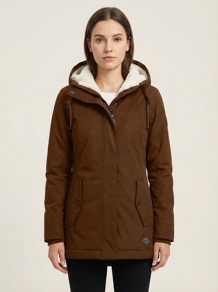 Manteau d’hiver long imperméable Éliane pour femme – Marron