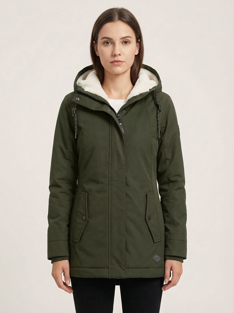 Manteau d’hiver long imperméable Éliane pour femme – Vert kaki