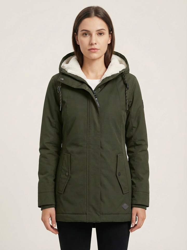 Manteau d’hiver long imperméable Éliane pour femme – Vert kaki