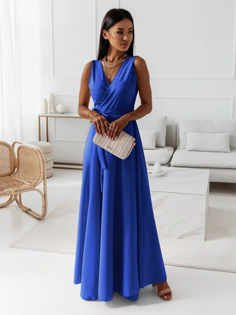 Annabelle | Robe longue unie pour femme avec col en V