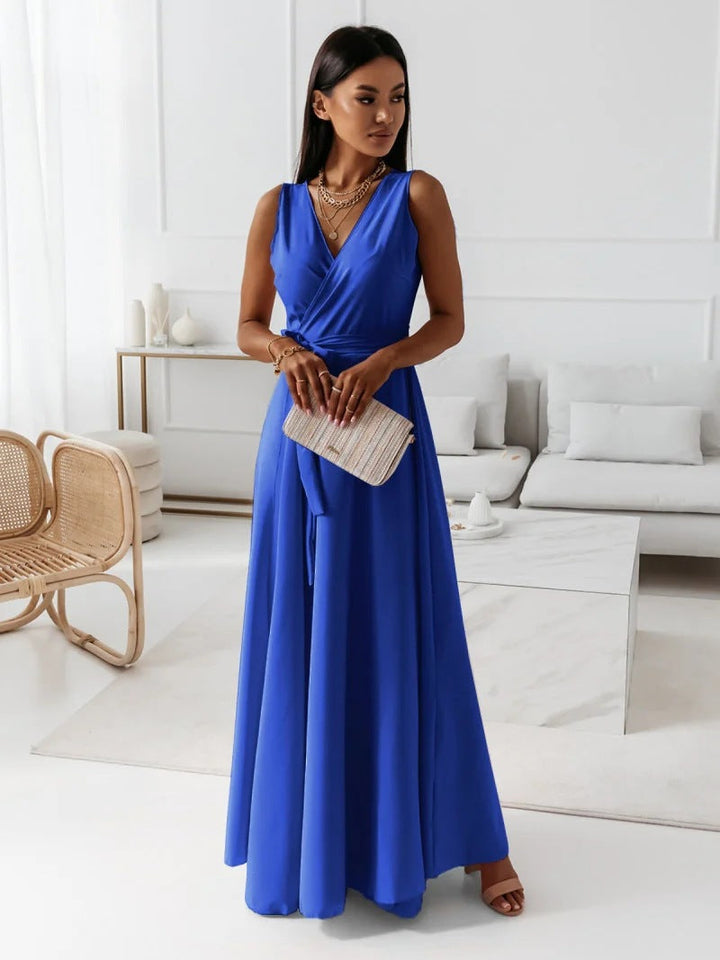 Annabelle | Robe longue unie pour femme avec col en V