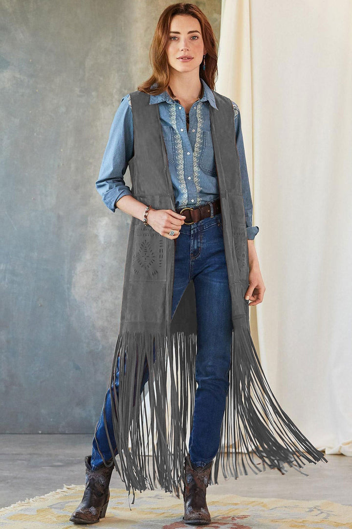 Ishika | Gilet long à franges style western pour femme