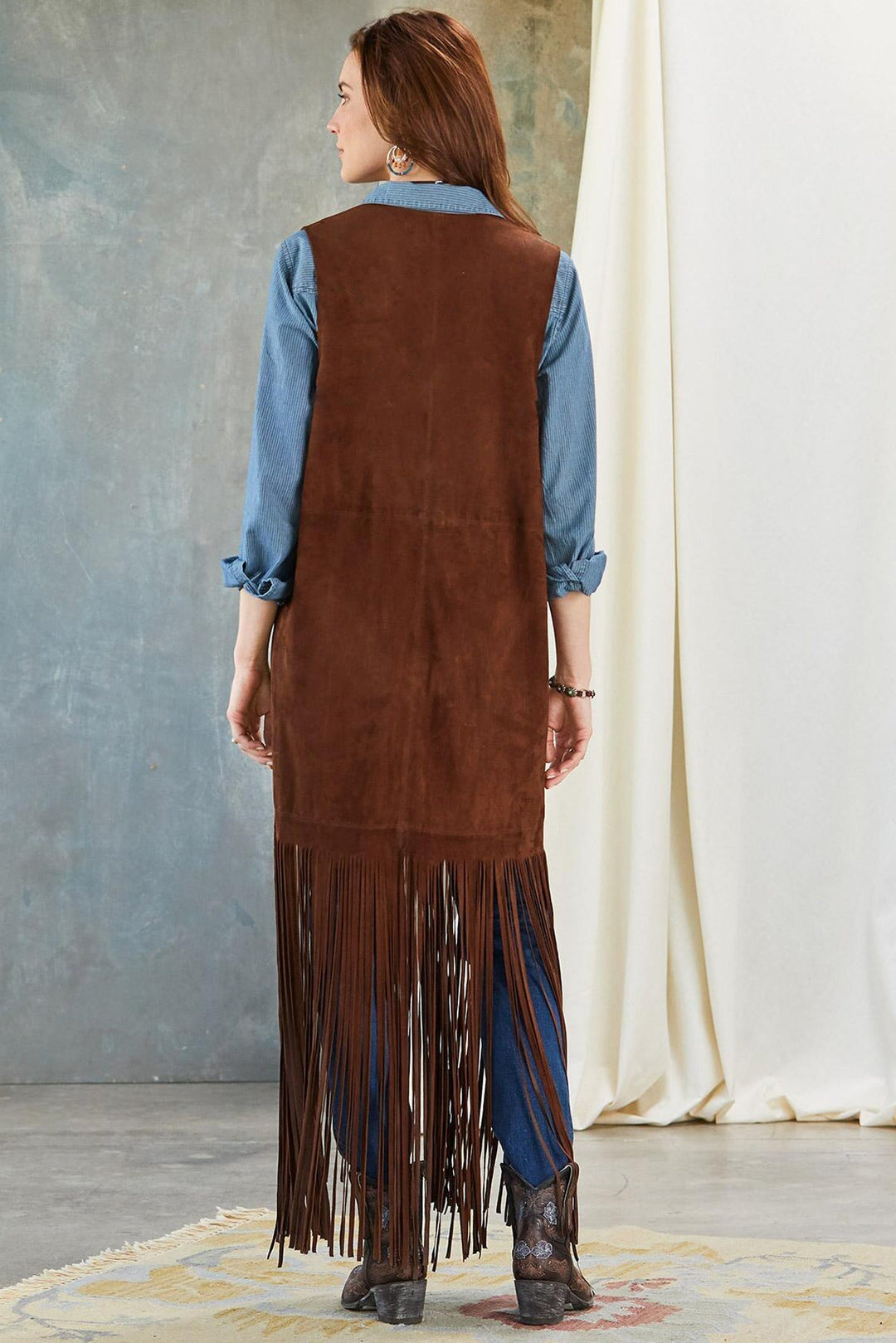 Ishika | Gilet long à franges style western pour femme