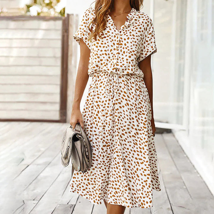 Dina | Robe à imprimé avec décolleté en V et coupe A-ligne flatteuse pour femmes