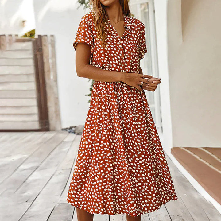 Dina | Robe à imprimé avec décolleté en V et coupe A-ligne flatteuse pour femmes