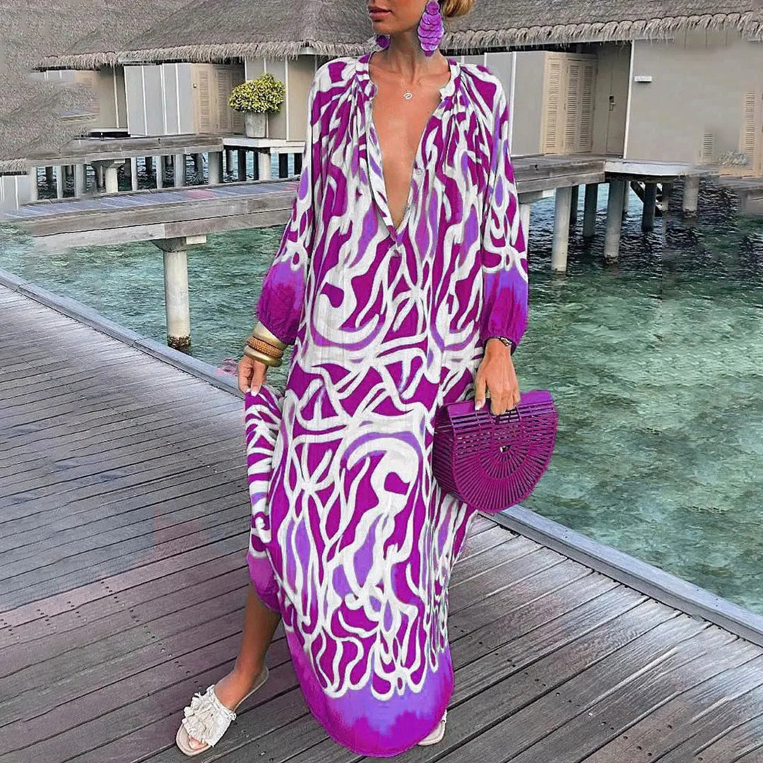 Gisele | Robe Kaftan Bohème de Plage en Chiffon Fluide pour Femme