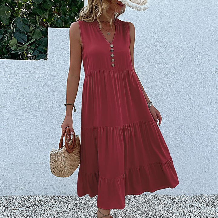 Isaline | Robe Midi Sans Manches à Boutons pour Femme