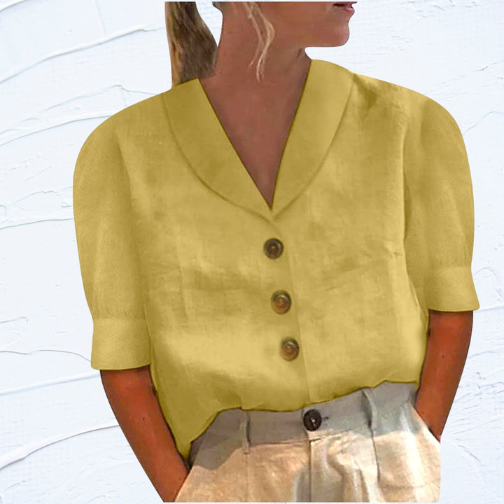 Lauryn | Blouse Décontractée en Coton-Lin à Manches Bouffantes pour Femme