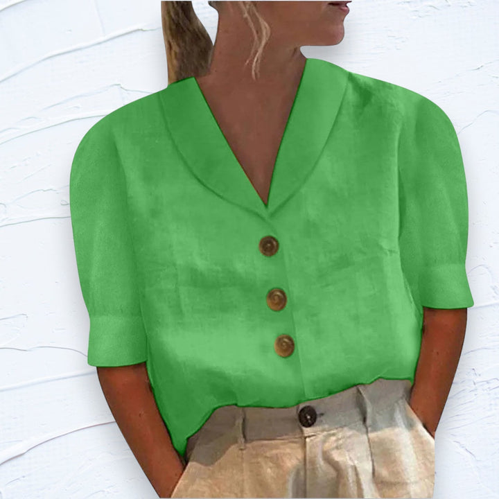 Lauryn | Blouse Décontractée en Coton-Lin à Manches Bouffantes pour Femme