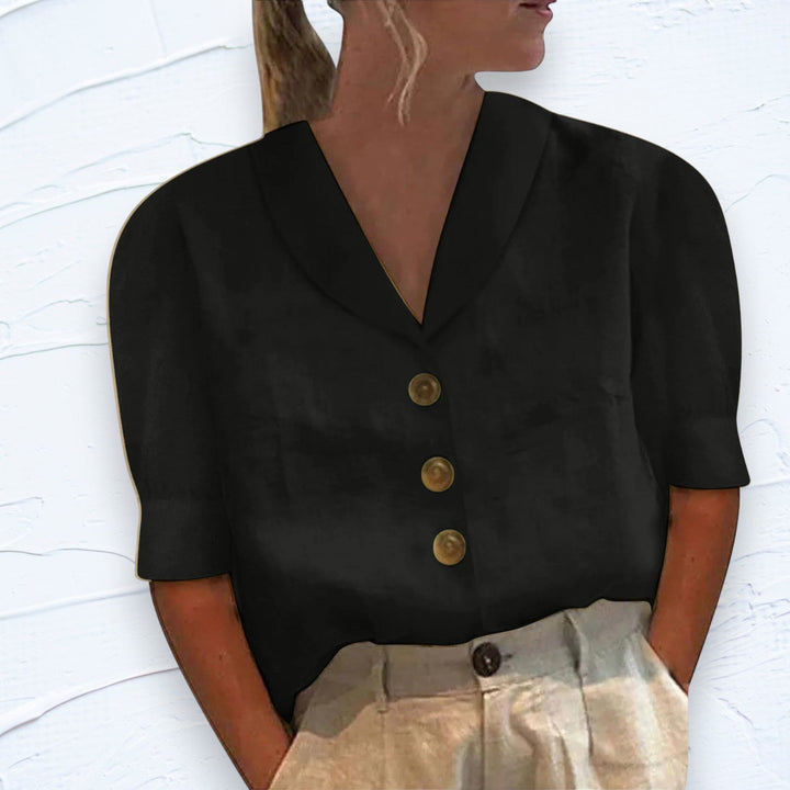 Lauryn | Blouse Décontractée en Coton-Lin à Manches Bouffantes pour Femme